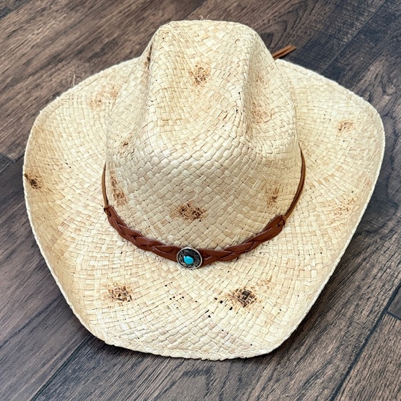 Stetson Flatrock Natural Burnt Cowboy Hat Brown braided Band size XL main image 7